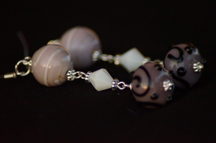 Orecchini argento lampwork rosa viola 5